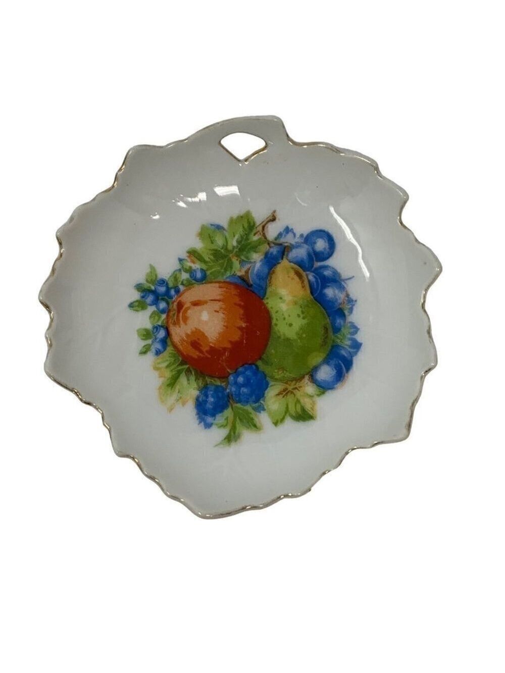 Vintage Gilded Gold Trinket Dish Plate Fruit Berries Leaf Shaped Collectible - Picture 10 of 10